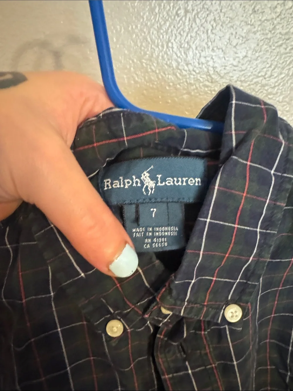 Ralph Lauren Navy Plaid Button-Down Shirt for Kids
